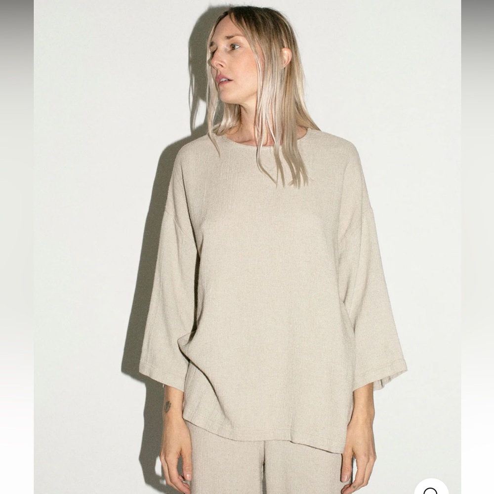 Black Crane Natural Easy Cotton Linen Lightweight Top in Cream Women’s X-Small